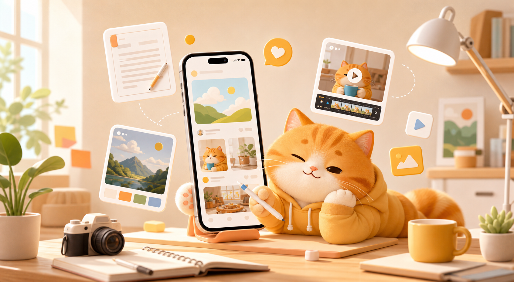 懒猫AI自运营 AI 创作工作台插画